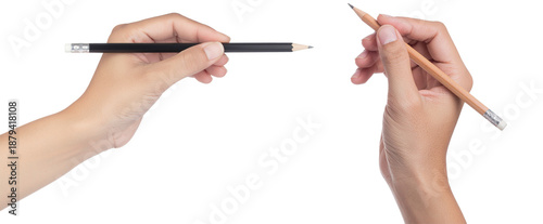 Set of hand holding pencil isolated object