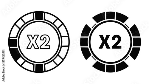 Double multiplier casino chips on white background