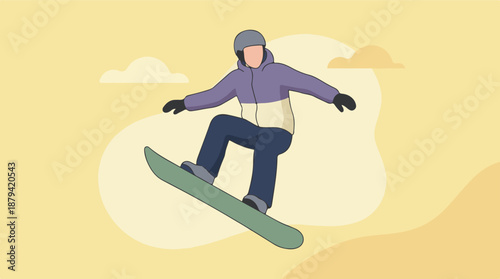 Minimalist illustration of a person snowboarding winter sports activity