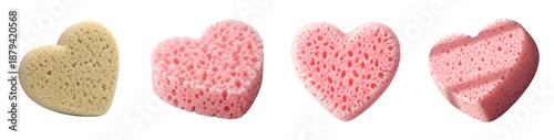Collection of heartshaped bath sponges isolated on a transparent background