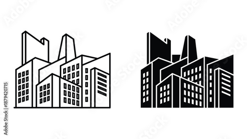 Cityscape icon set with modern buildings