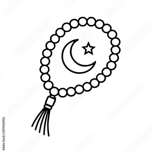 Tasbih with Crescent Moon Icon Combining Islamic Prayer Symbol and Ramadan Identity