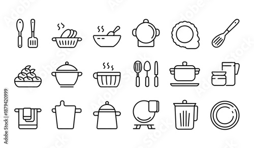 Black and White Food and Kitchen Vector Icon Collection for Restaurant Design