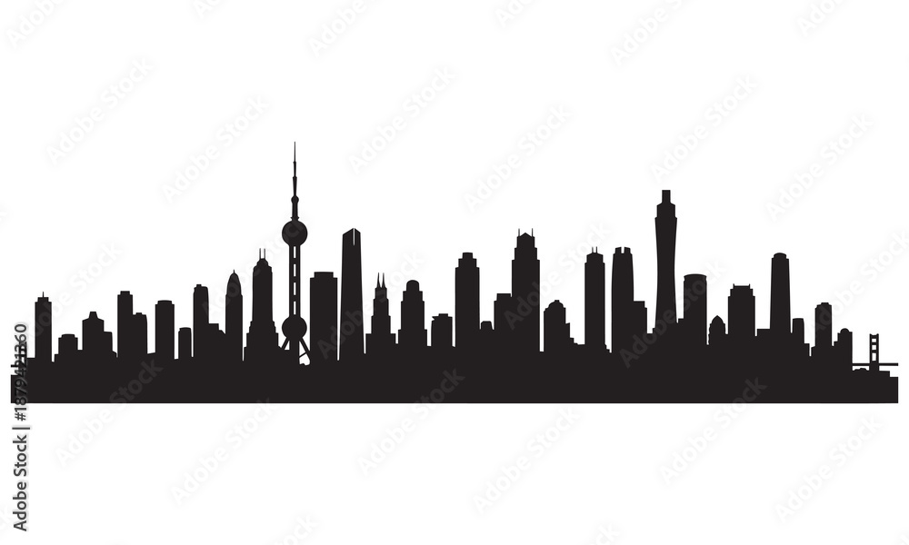 Obraz premium Shanghai skyline silhouette, urban cityscape vector.