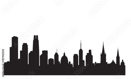 City skyline silhouette with diverse architecture