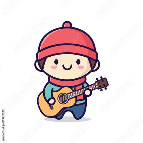 Cartoon Boy Playing Guitar Illustration