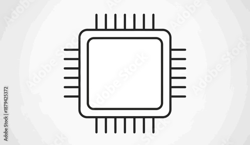 Simple black and white illustration of a computer processor, showing its outline.