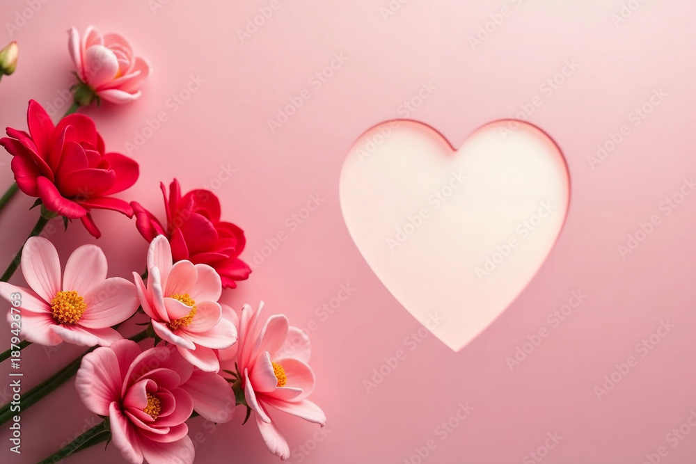 Fototapeta premium Elegant Valentine's Day Concept Featuring Layered Paper Heart and Spring Flowers