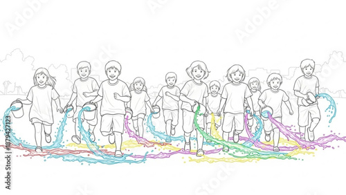 Children Playing with Hula Hoops Outdoors in Colorful Illustration