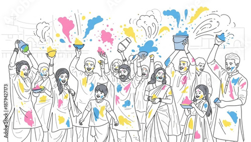 People Celebrating Holi Festival with Colorful Powders