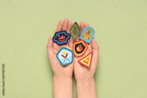 Hands with scout badges on ...