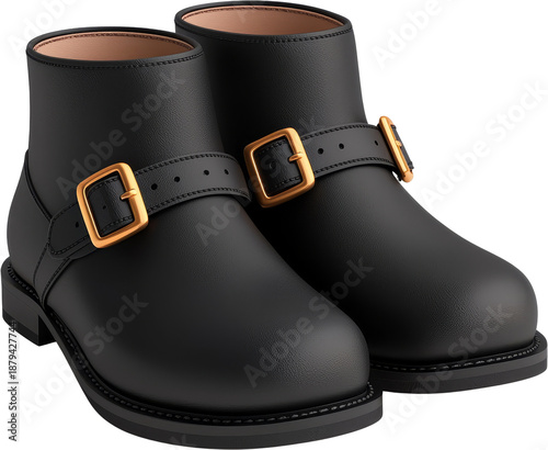 Black boot leather ankle shoe buckle fashion pair foot gold elegant ankle leather boot with gold