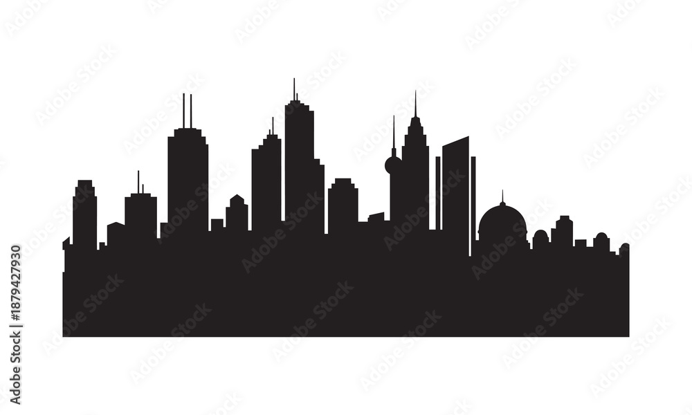 Fototapeta premium City skyline silhouette, diverse building architecture.