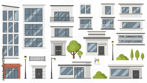Modern Building Facades and Architectural Elements Collection.