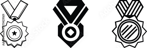 winner medal vector silhouette and line art set and illustration