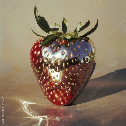 Artificial Metallic Chrome Strawberry Faux Prop Sculpture Reflective Surface