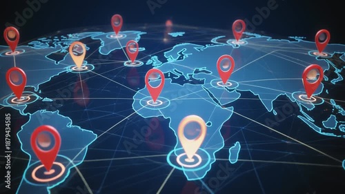 Global network of connected locations shown on a digital world map with glowing pins and connecting lines, symbolizing distribution and reach
