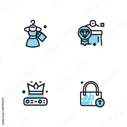 Virtual Fashion and Digital Avatar Wearables Line Art Set.