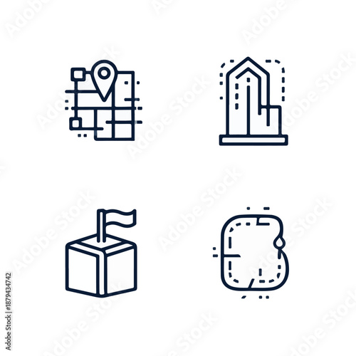  Metaverse Virtual Real Estate and Digital Land Ownership Icons.