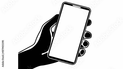 Hand holding a modern smartphone with a blank screen, ready for user interaction and displaying various applications or content