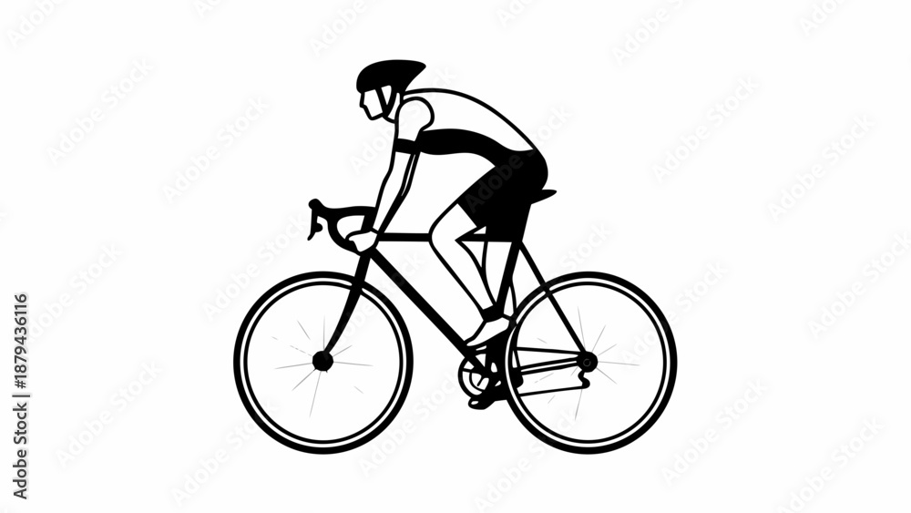 Fototapeta premium Cyclist riding a bicycle in a dynamic pose on a plain background from a side viewpoint