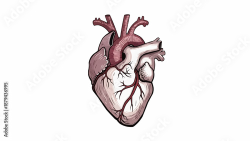 Realistic Anatomical Human Heart Illustration Isolated on White.