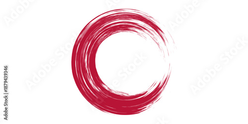 Circle brush stroke vector isolated on white background. Red enso zen circle brush stroke. For stamp, seal, ink and paintbrush design template. Grunge hand drawn circle shape, vector illustration
