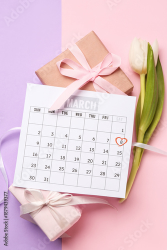 March 8 calendar with heart...
