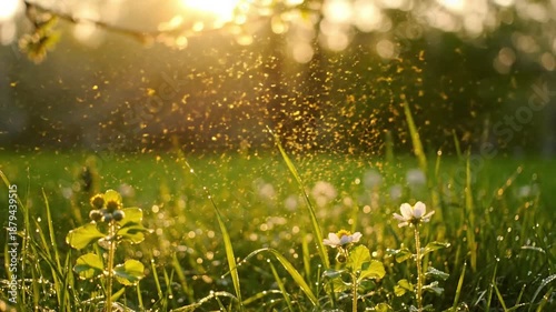 Subtle Natural Movement Slow-motion capture of the gentle, almost imperceptible movement of pollen currents carried by a light breeze through a serene environment.