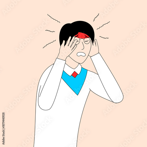 A man with a red face and a headache