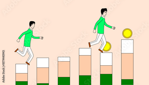 Two men are running up a series of steps.