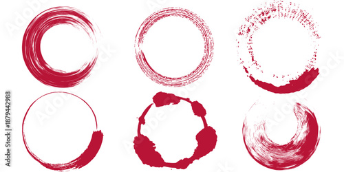 Circle brush stroke vector isolated on white background. Red enso zen circle brush stroke. For stamp, seal, ink and paintbrush design template. Grunge hand drawn circle shape, vector illustration