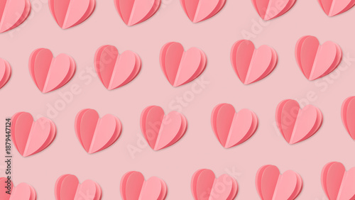 Fotografía Paper hearts pink monochrome textured banner, Beautiful cute DIY heart minimal aesthetic pattern, romantic inspiration, 14 february or Valentine day holiday card, love invitation, pastel colored