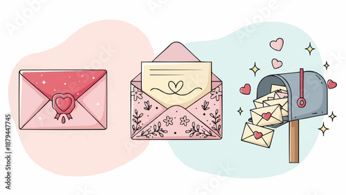 Love letters and mailbox illustration for romance and communication.