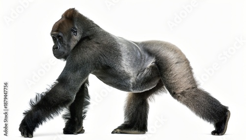 Western Lowland Gorilla Walking on White Background