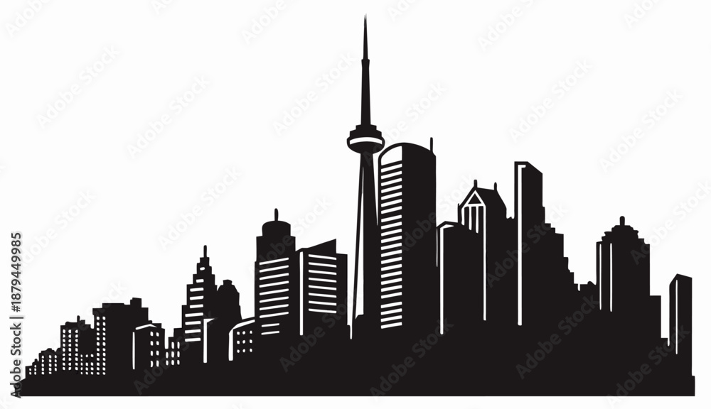 Obraz premium Modern City Skyline Silhouette Vector Urban Architecture
