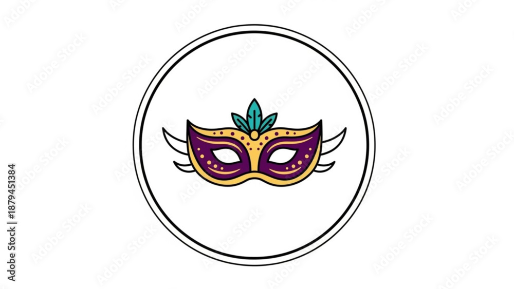 Obraz premium Mardi Gras Mask with Feathers Isolated on White Circle