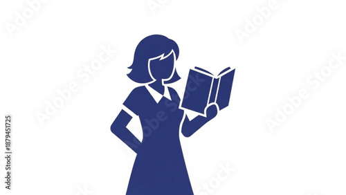 Woman Reading Book Silhouette Illustration Isolated on White