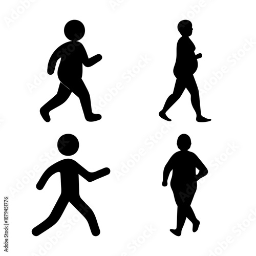 Diverse body shapes walking: a collection of silhouettes representing various human figures