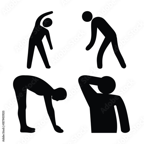 Various stretching and exercise postures for warm-up and flexibility training