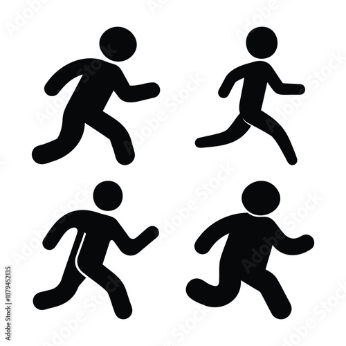 Dynamic stick figure icons showcasing running and jogging poses for activity and movement
