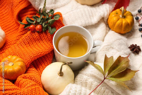 Autumn composition with cup...