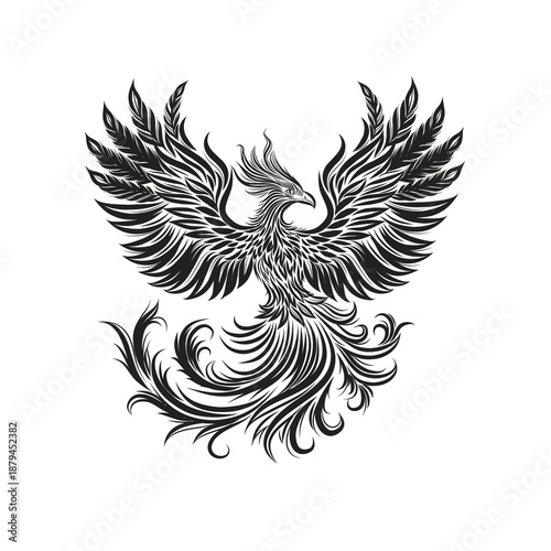 Phoenix bird logo silhouette vector, phoenix bird logo vector icon illustration design, Vector silhouette of a Phoenix bird, falcon wings phoenix bird logo silhouettes vector on a white background