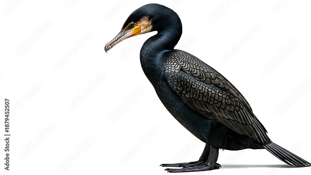 Fototapeta premium Black Cormorant Bird Isolated on White Background.