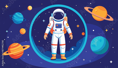 Astronaut in Space Suit Floating in Circle.