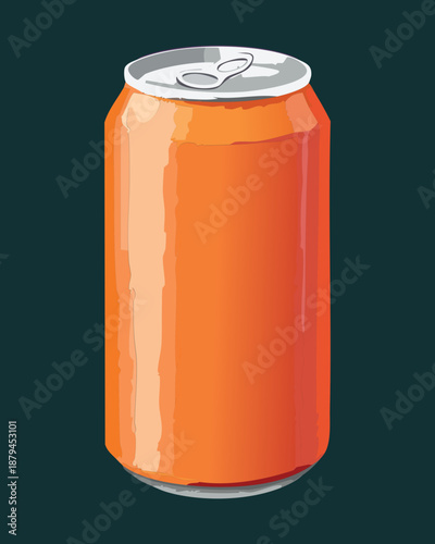 Refreshing orange soda aluminum can for cold beverage drink and summer refreshment thirsty quencher - Vector Illustration