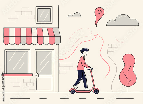 Modern Urban Commuter on Electric Scooter Flat Vector