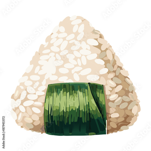 Handcrafted Japanese onigiri with steamed rice and crispy seaweed nori wrap for healthy bento lunch - Vector Illustration