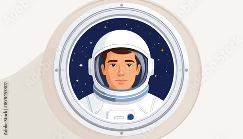 Astronaut in Space Suit Portrait Illustration.