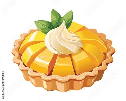 Sweet fruit tart with cream topping for bakery shop and afternoon tea dessert menu design - Vector Illustration